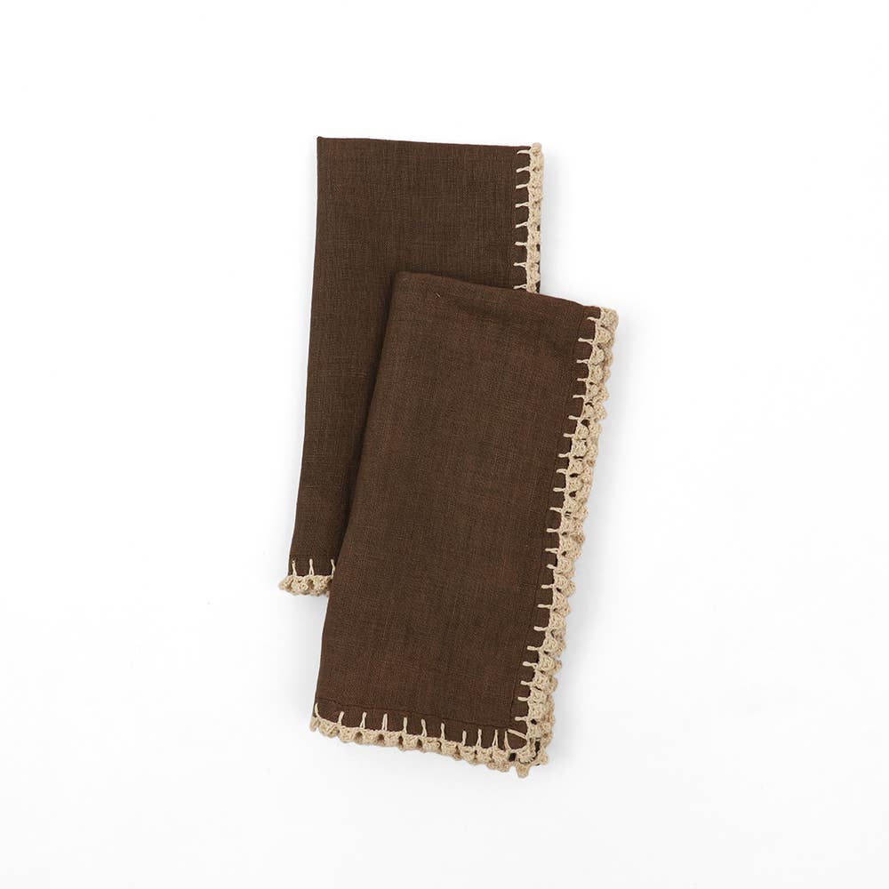 Craft Boat - Wholesale Dinner & cloth napkin - ARTISANAL ESSENTIALS CROCHET LINEN NAPKINS SET - BROWN