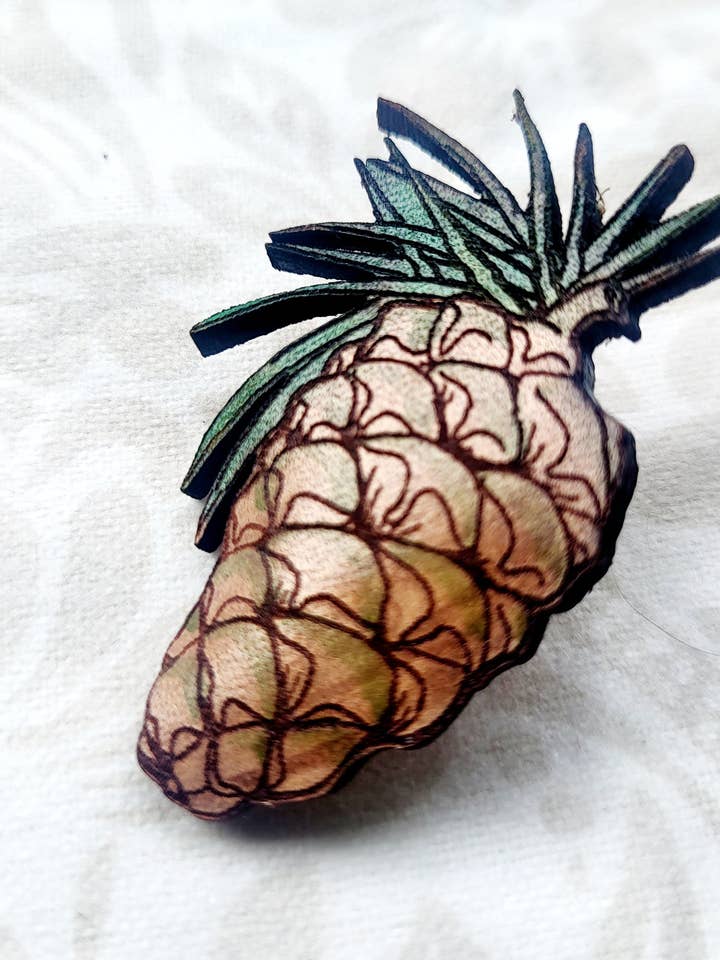 Pine Cone Nature Art Winter Leather Pin for wholesale by Wyrd & Witchy Art