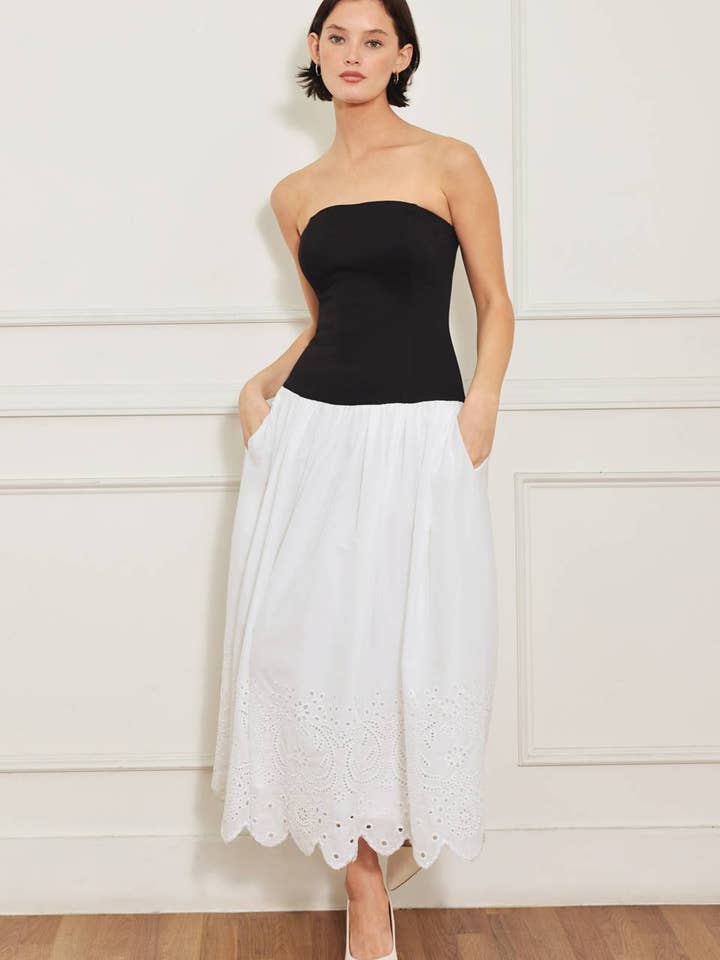 A knit/woven combination midi dress - FD1920 for wholesale by FLYING TOMATO