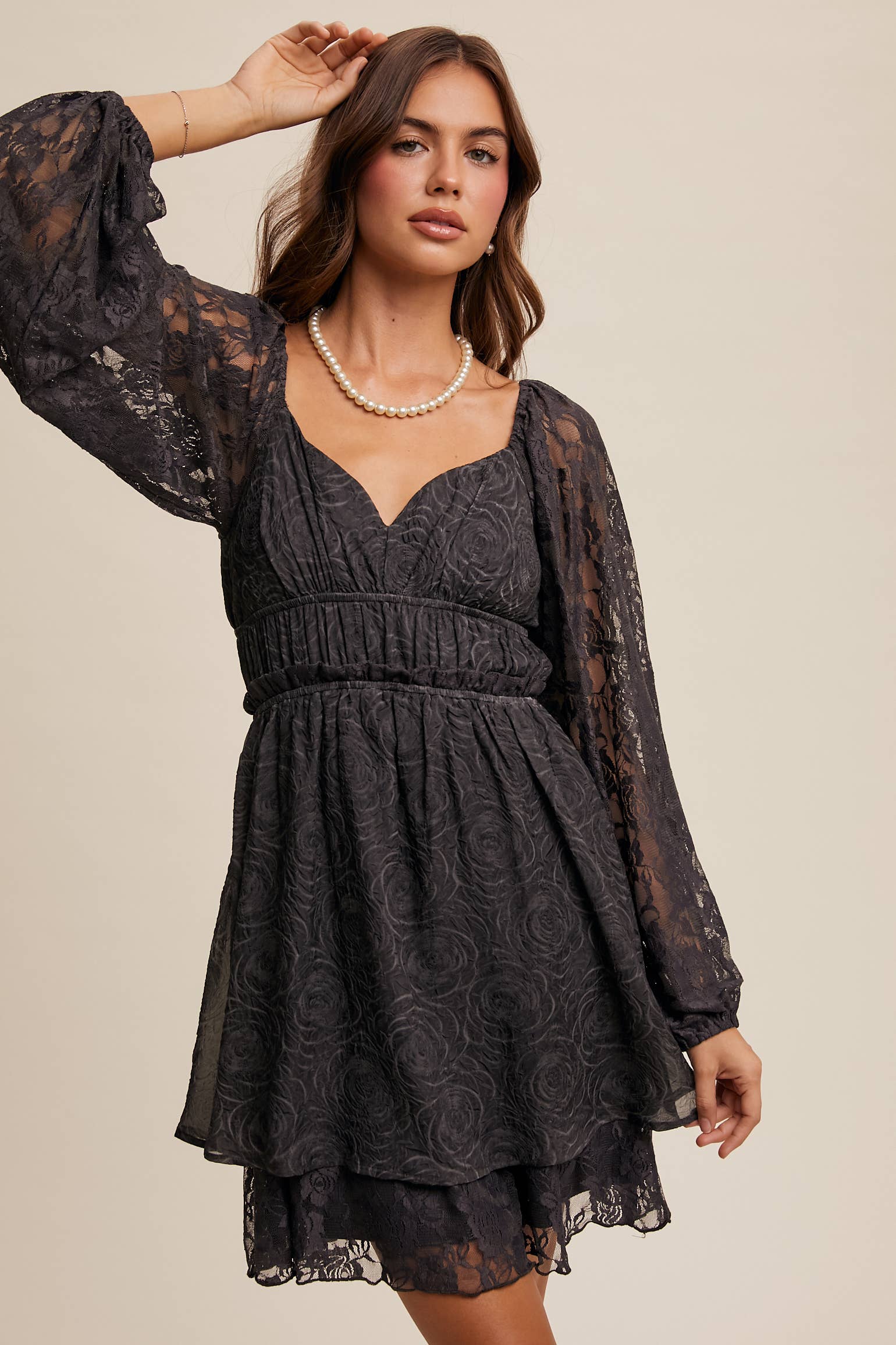 Listicle – wholesale Dress – Women's – Floral Lace Dress with Layered Detail LD14552