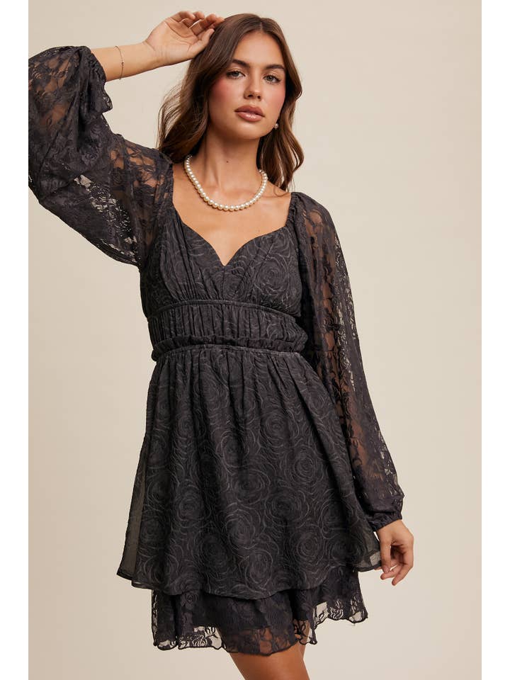 Listicle - Wholesale Dress - Women's - Floral Lace Dress with Layered Detail LD14552