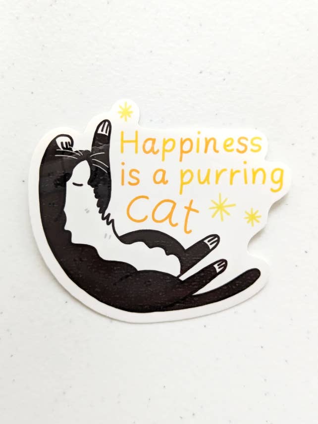 Happiness is a Purring Cat Sticker for wholesale by Aria Studio Crafts
