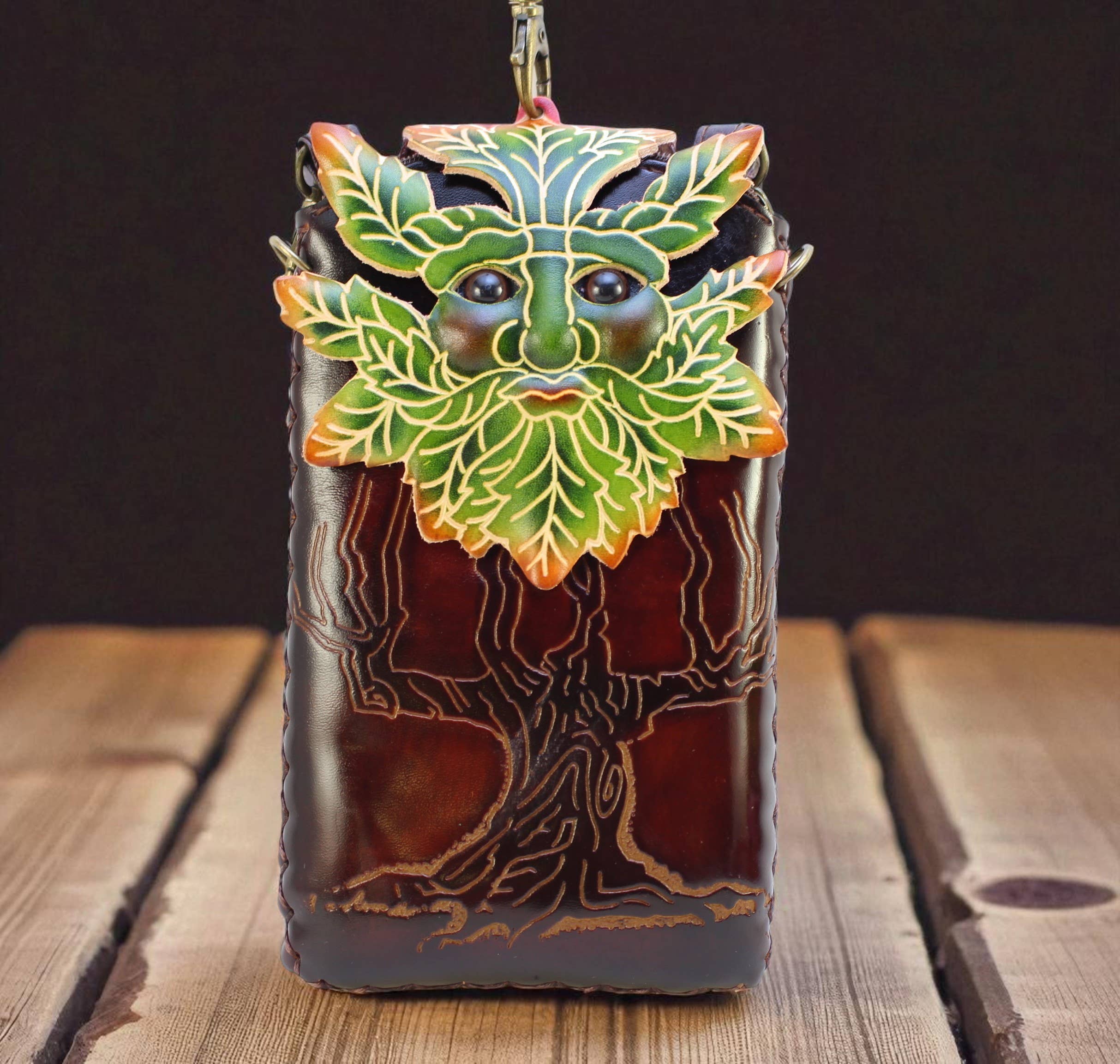 Sunflower Handmade leather inc - Vente Coque de téléphone – femme - Étui de téléphone portable en cuir fait main Ih039 Green Man1