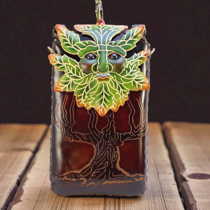 Sunflower Handmade leather inc - Vente Coque de téléphone – femme - Étui de téléphone portable en cuir fait main Ih039 Green Man1