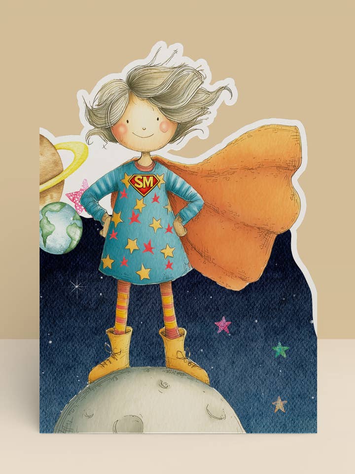 Mother's Day Greeting Card, Die-cut: Super Mum Moon for wholesale by Under the Oak Tree