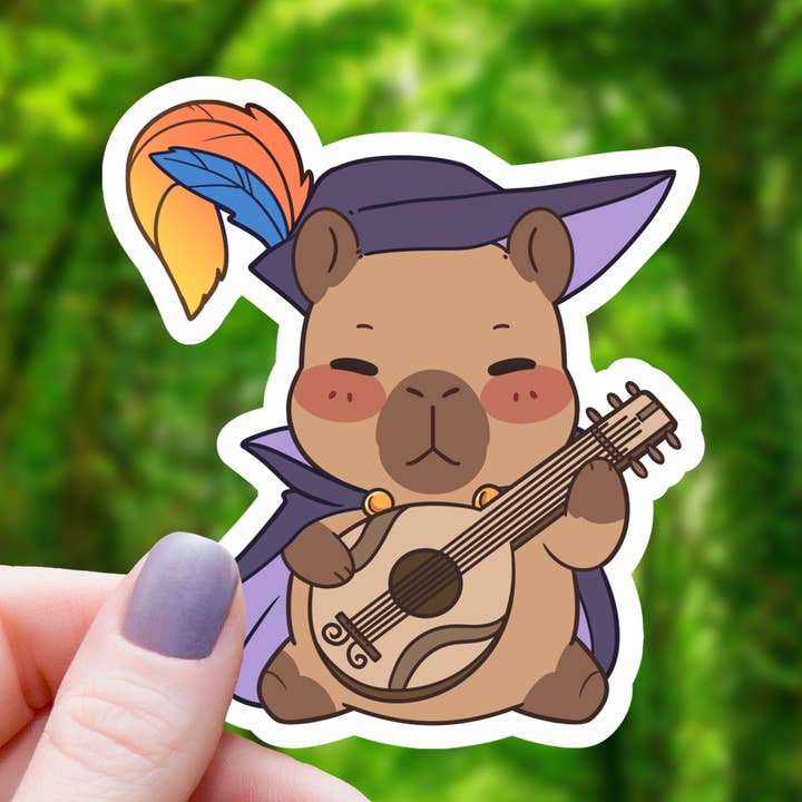 Capybara Bard With Lute Ttrpg Class Sticker for wholesale by Mimic Gaming Co