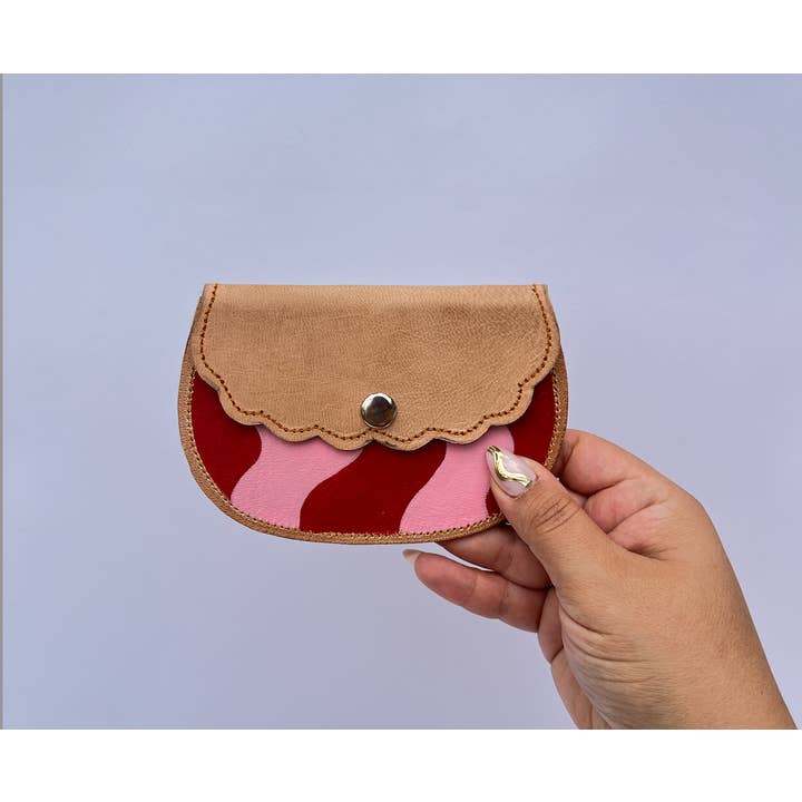 Red & Pink squiggle leather coin purse for wholesale by GRL Collective