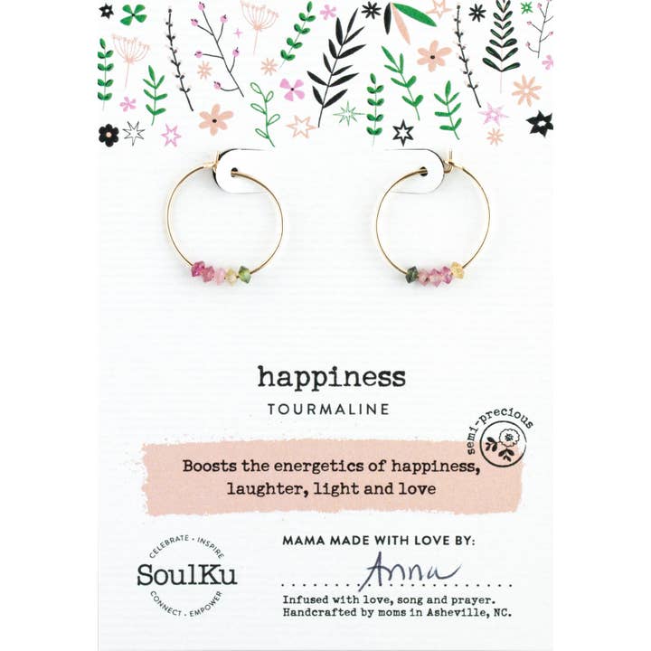 SoulKu - Wholesale Hoop Earrings - Rainbow Tourmaline Gold Hoop Earrings for Happiness