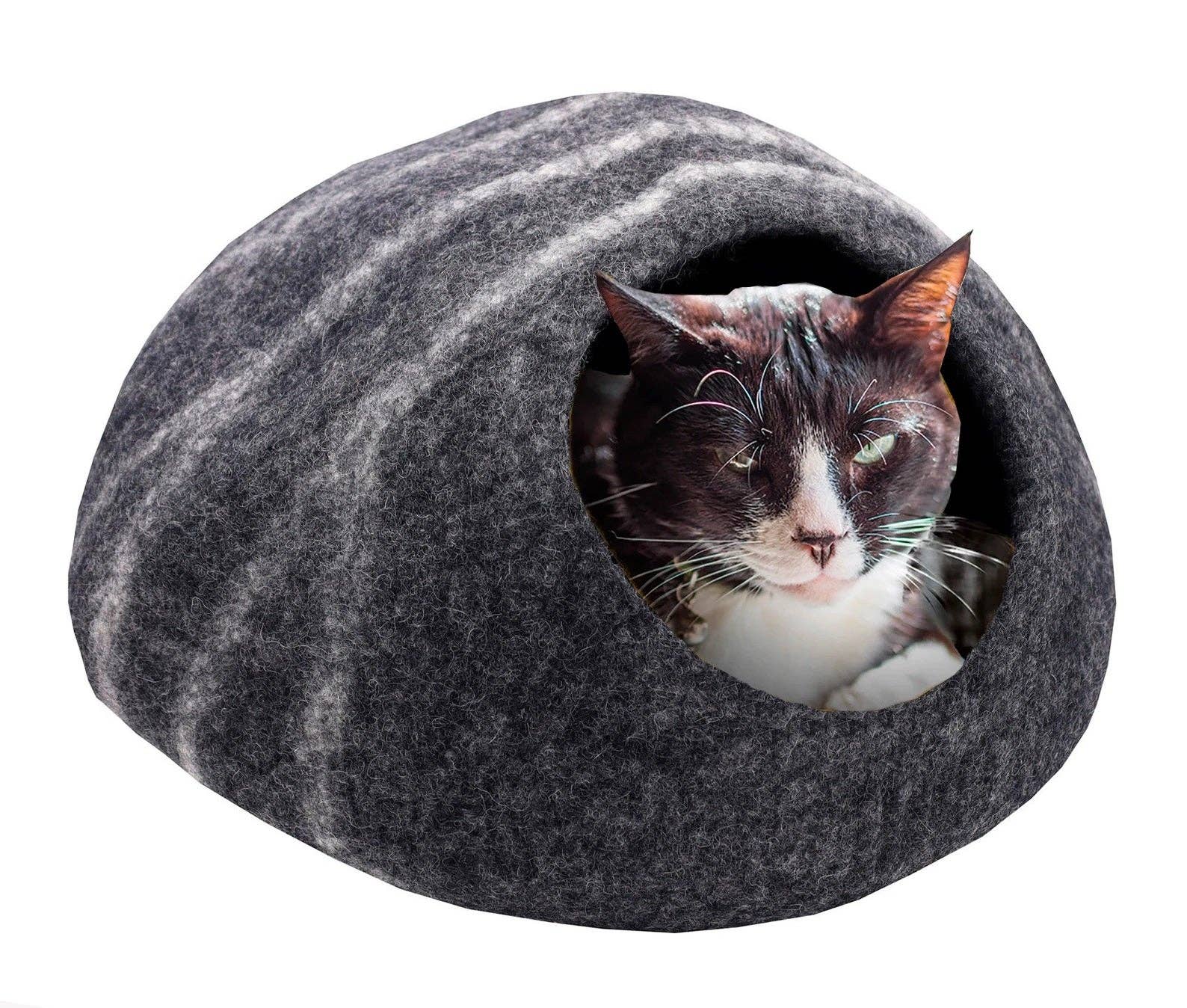 Lungta Imports – Großhandel Haustierhöhle – Katze/Hund – KayJayStyles Filz-Katzenhöhle / Katzenbett / Warmes Katzenhaus / Katzenkokon aus handgefilzter, natürlicher Wollfilz – Umweltfreundlich – Tolles Geschenk für Katzen10