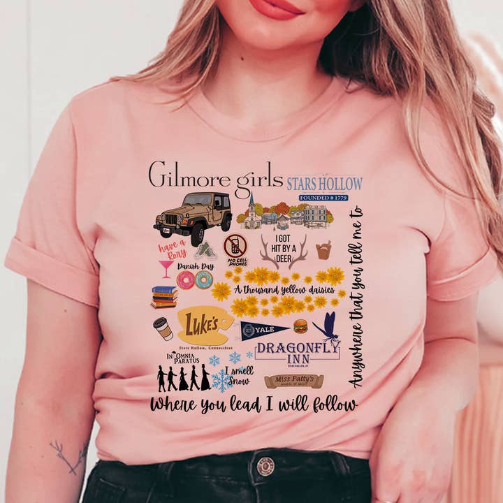 House Of Rodan - Wholesale T-Shirt (Graphic) - Women's - Gilmore Girls Collage - Star Hollow Luke's Diner T-Shirt