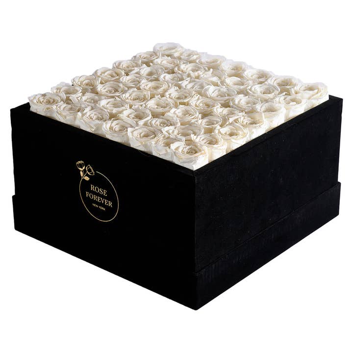 49 Ivory Roses Velvet Eternity Roses Bouquet Gift Box for wholesale by Rose Forever