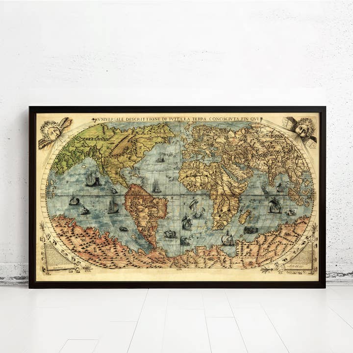 Vecchia Mappa del Mondo 1565 Nuove Scoperte Antica Grande Mappa del Mondo | Regalo Mappa del Mondo Stampa Mappa del Mondo | Mappa del Mondo Vintage per la vendita all'ingrosso da parte di OldCityPrints - Old Maps and Posters