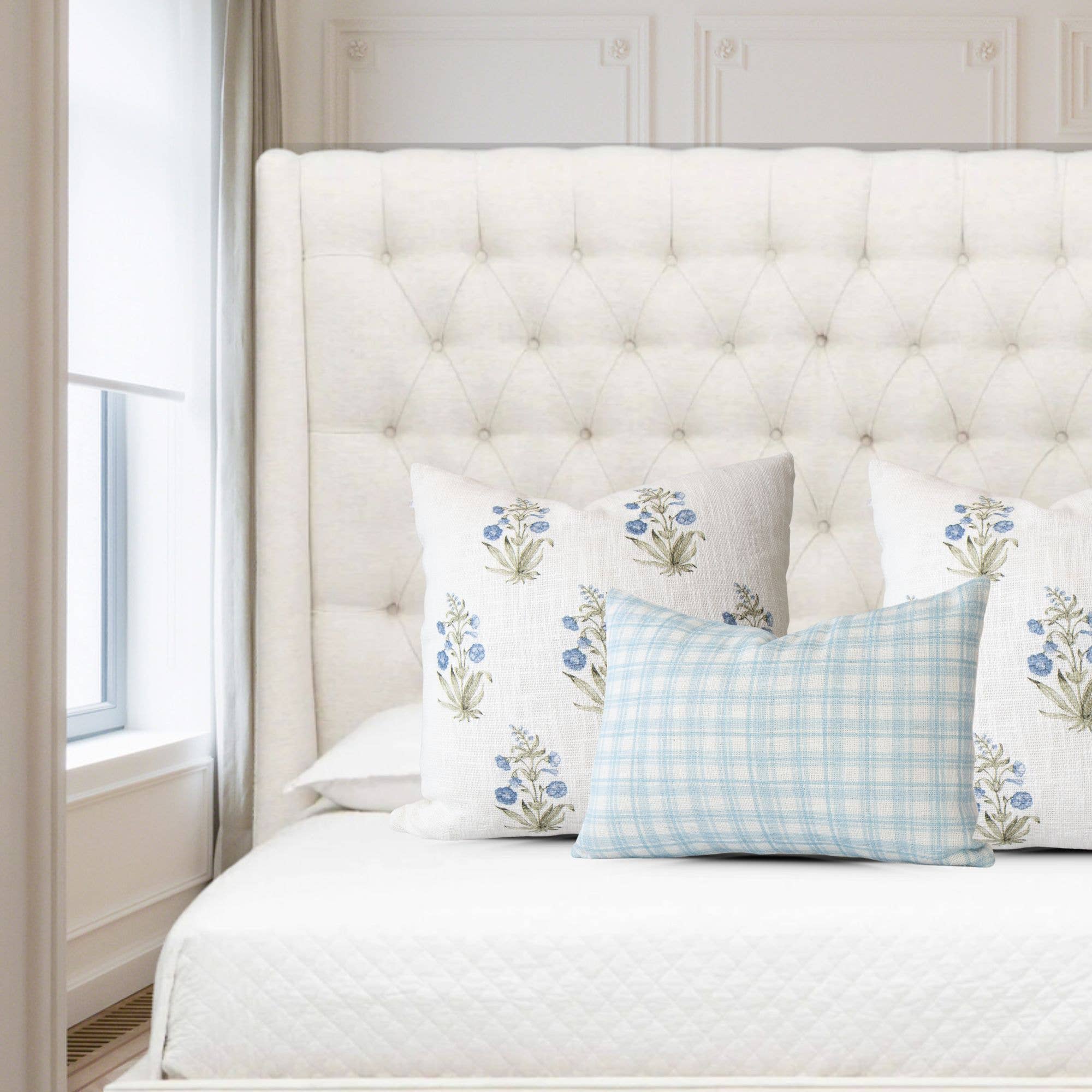 Tajik  Home  LLC - Wholesale Throw Pillow Cover - Lucie Blue Floral Block Print Pillow Cover- Decorative3