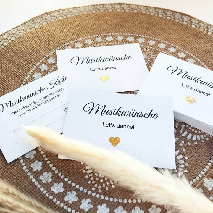 Cartões de Pedido de Música para Casamento Branco com Coração de Glitter, 25 unidades por atacado de Mindful Papers