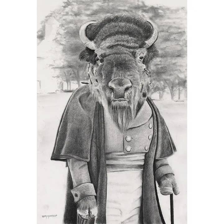 Lámina (firmada): #45 - Bison. Dibujo a lápiz, arte animal para venta al por mayor de Keith Harrop - Pencil Art