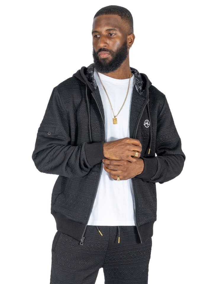 M4356 Ensemble à capuche en jacquard Berteli - Noir pour la vente par Makobi