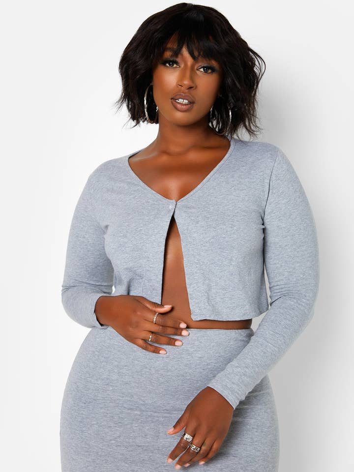 Gray Nadine Button Front Cropped Cardigan for wholesale on Faire0