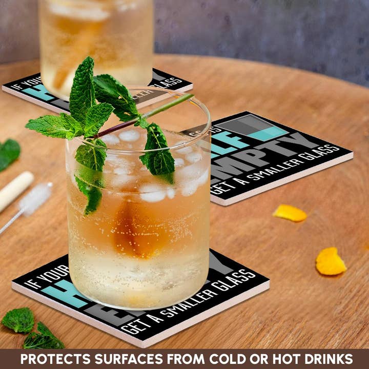 3dRose - Wholesale Coasters - 3dRose, If Your Glass Is Half Empty Get A Smaller Glass, Coaster2
