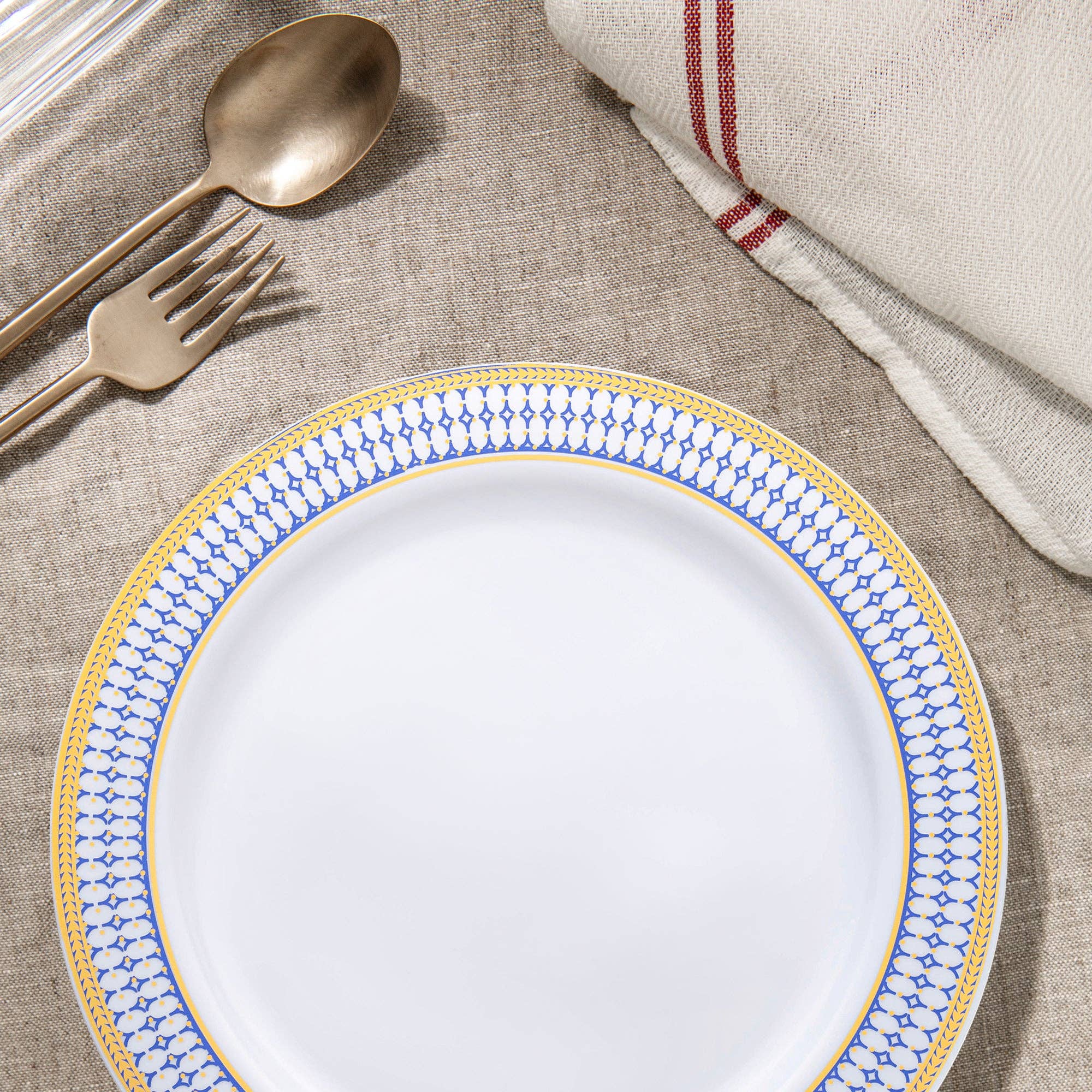 Smarty had a Party - Wholesale Disposable Plate - 10.25" White/Blue Gold Rim Plastic Dinner Plates - 120 pcs7
