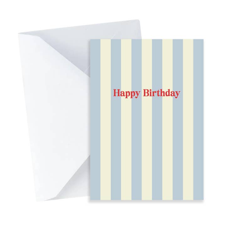 Popsy Press - Wholesale Birthday card - Blue Stripes Happy Birthday Card - Retro Mini Greeting Card