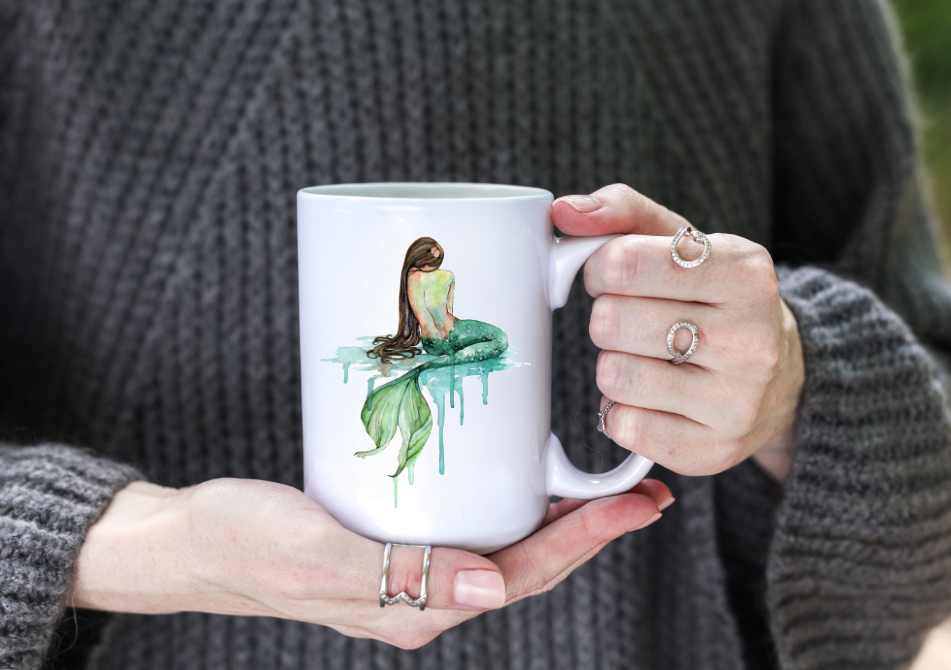 Prairie Chicken Sticker Shop & Gifts - Wholesale Coffee Mug - Watercolor Mermaid 15oz Coffee Mug         1
