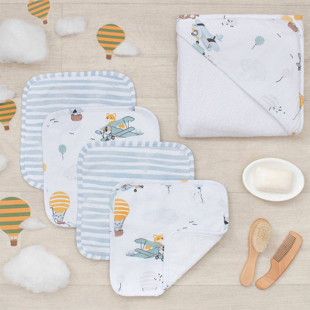 Living Textiles - Wholesale Bath & Body Set - Baby - 5pc Bath Gift Set - Up And Up Away1