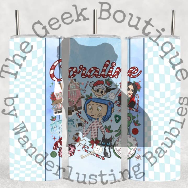 Checker Cora Button Eye Christmas Holiday Movie Tumbler for wholesale by The Geek Boutique