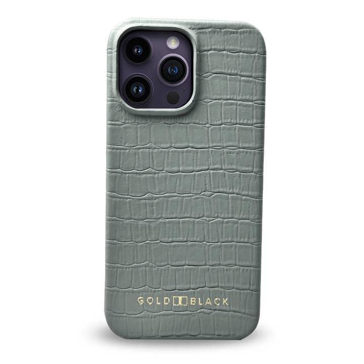 Slim leren hoesje voor iPhone 14 Pro Max met krokodillenprint, pastelgroen voor wholesale door GOLDBLACK