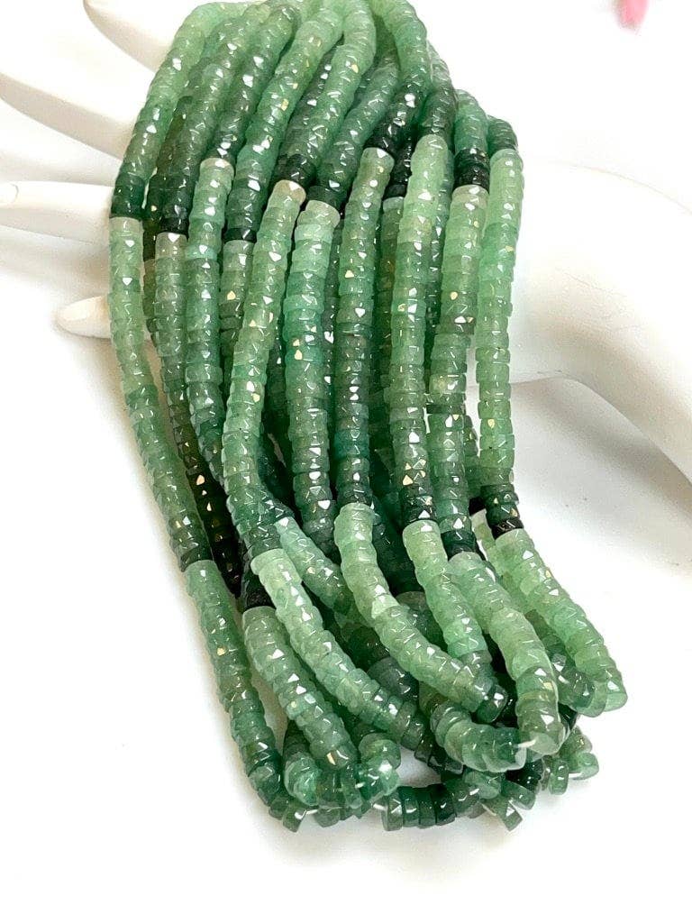 TRIVENI USA INC - Wholesale Beads - Green Aventurine Gemstone Faceted Heishi Disc Beads 7-8mm8