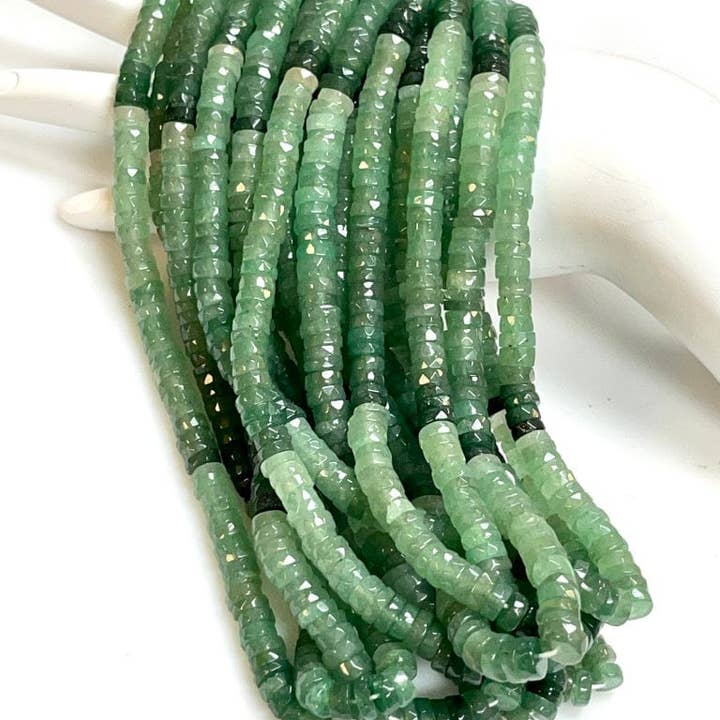 TRIVENI USA INC - Wholesale Beads - Green Aventurine Gemstone Faceted Heishi Disc Beads 7-8mm8