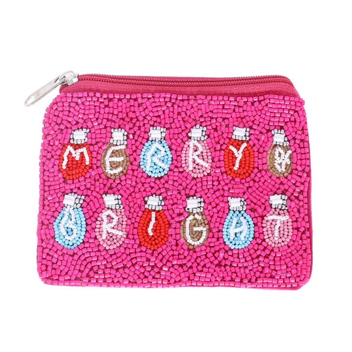 SP Sophia Collection - Wholesale Coin Purse - Women's - Merry Bright Christmas Beaded Coin Bag