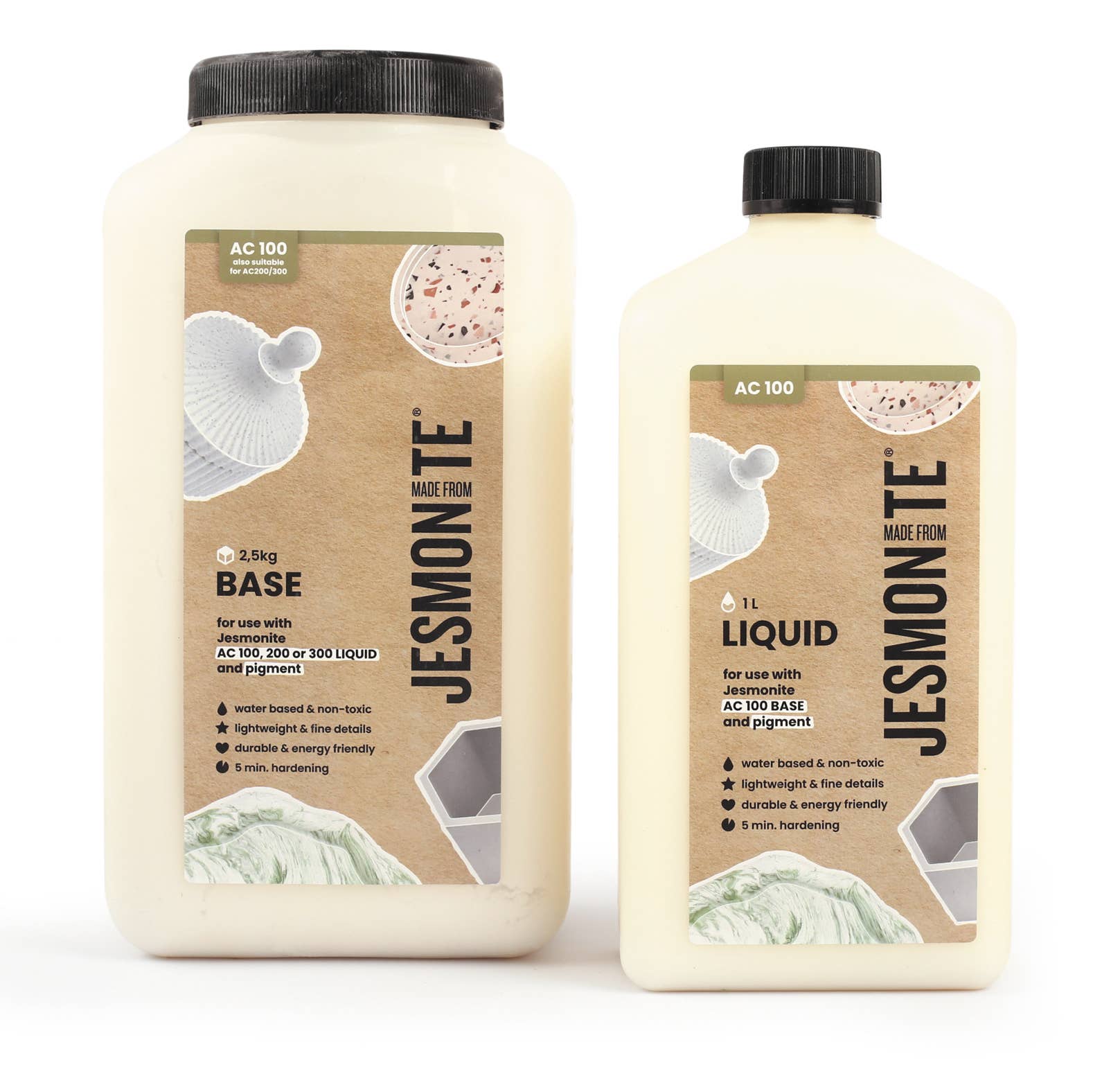 Graine Créative - Vendita all'ingrosso Attrezzature per lavoretti e fai da te - JESMONITE AC100 SET DA 1 L DI LIQUIDO E SCATOLA BASE DA 2,5 KG2