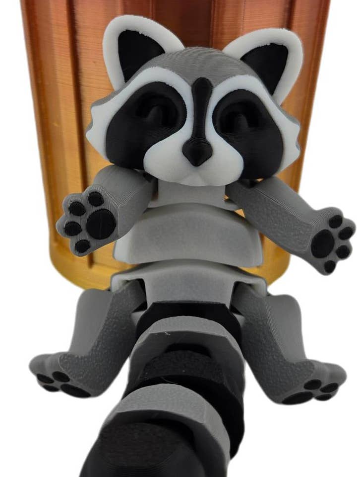 3D Printed Articulated Raccoon Figurine | Realistic Black, Grey, and White Colors | Adorable Desk Decor and Collectible Toy | Fidget for wholesale by The Geek Galleria