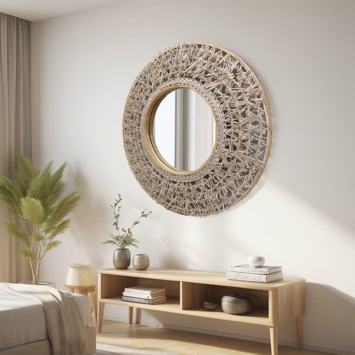 Paris Loft Inc - Wholesale Wall mirror - Coastal Mirror with Rattan Detail3