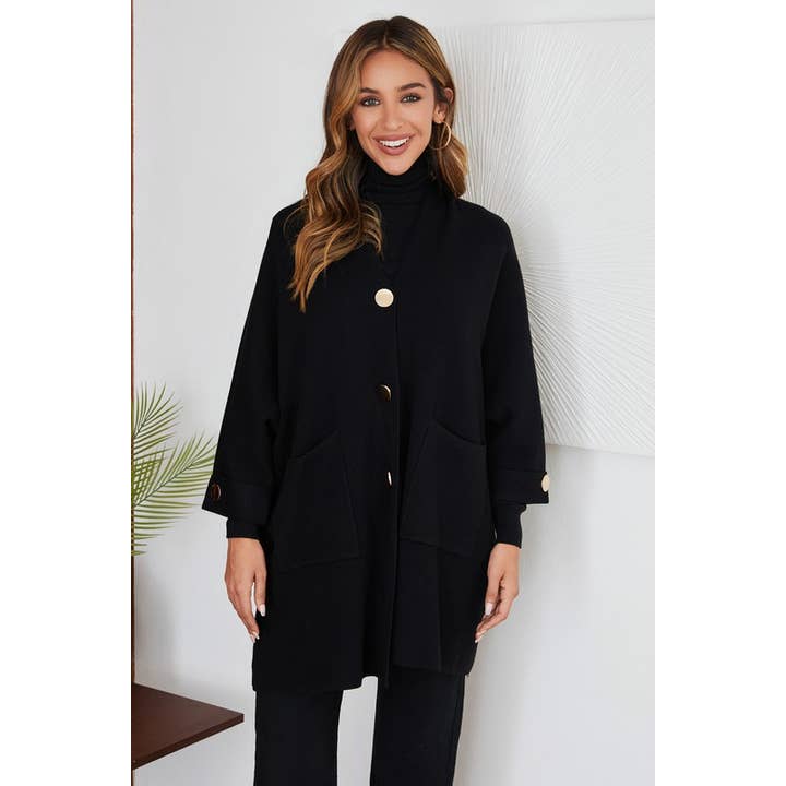 CARDIGAN IN MAGLIA A BOTTONI DORATI CON TASCA FRONTALE (YM3315) per la vendita all'ingrosso da parte di VENTI6