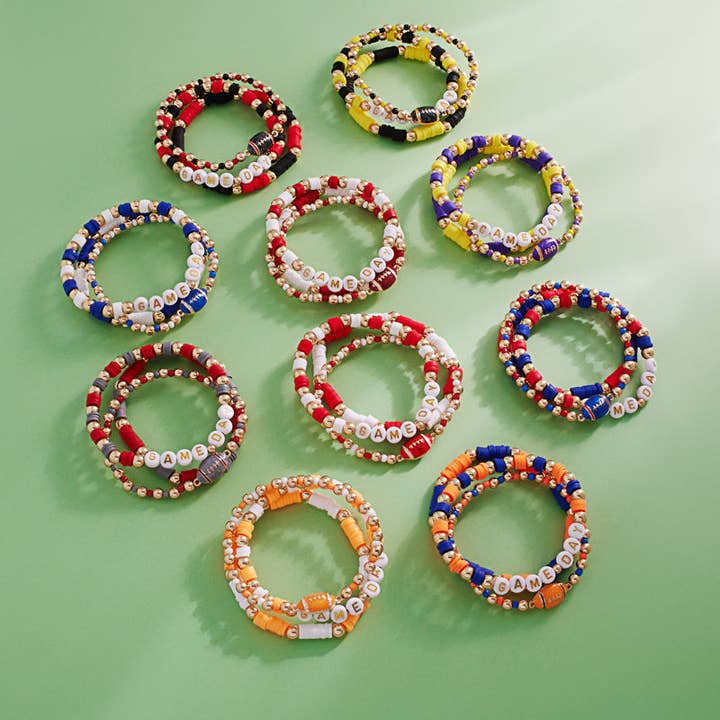 Designature New York - Wholesale Beaded Bracelet - Football Enamel Game day Beaded Stretch Bracelet