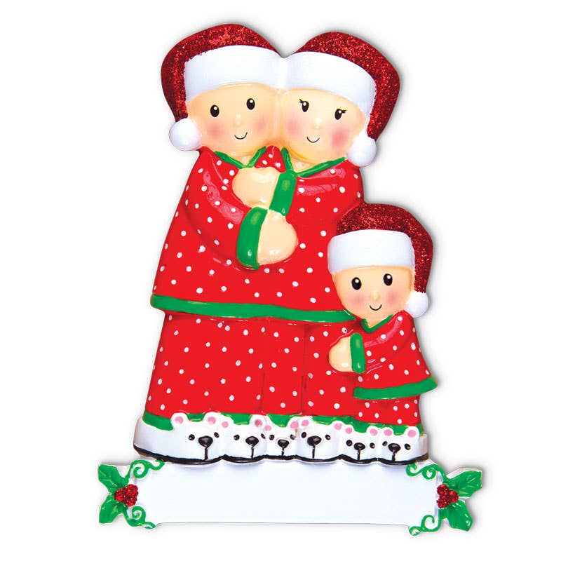 PolarX Ornaments - Wholesale Ornament - Light Skin Pajama Family Personalized Ornament1