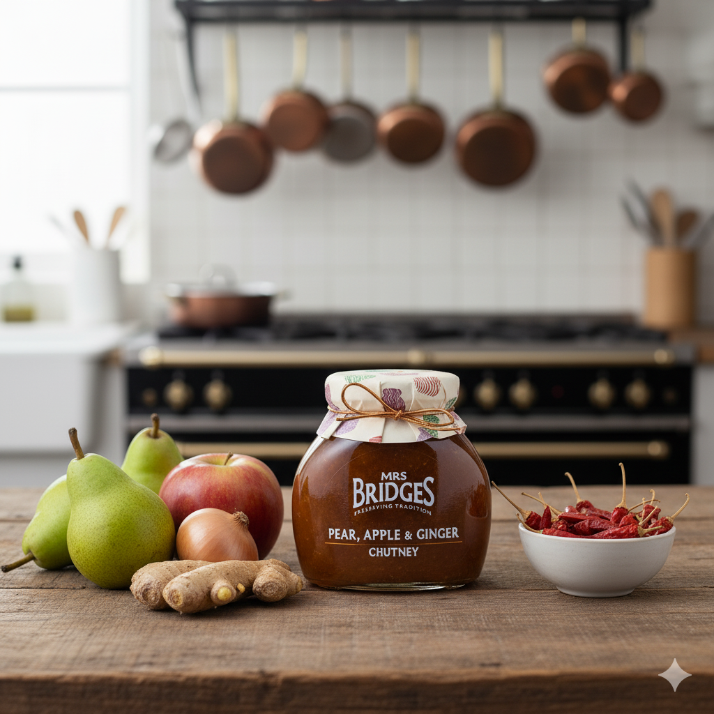 Mrs Bridges - Vente Chutneys - Chutney de poire, pomme et gingembre, tartinade salée1