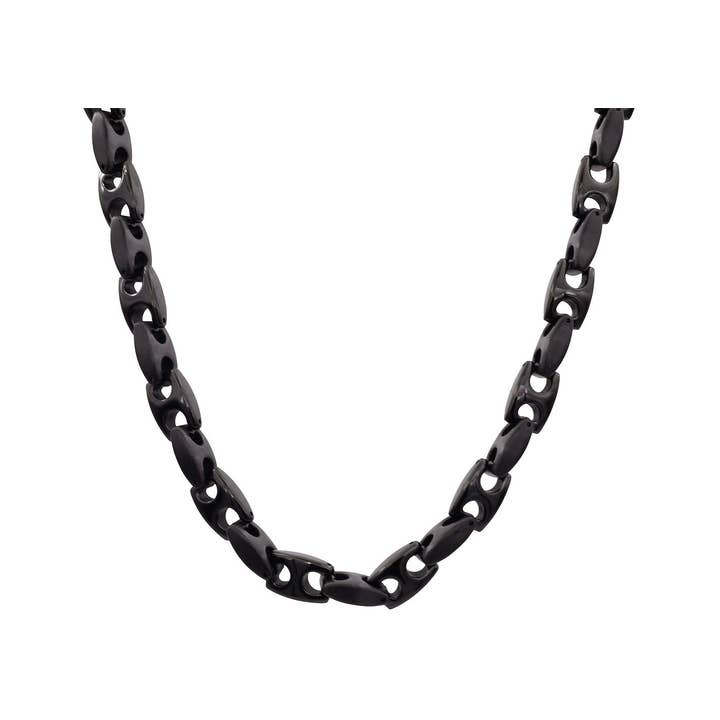 Men's Black Stainless Steel 24" Anchor Link Chain Necklace for wholesale by Blackjack Mens Jewelry