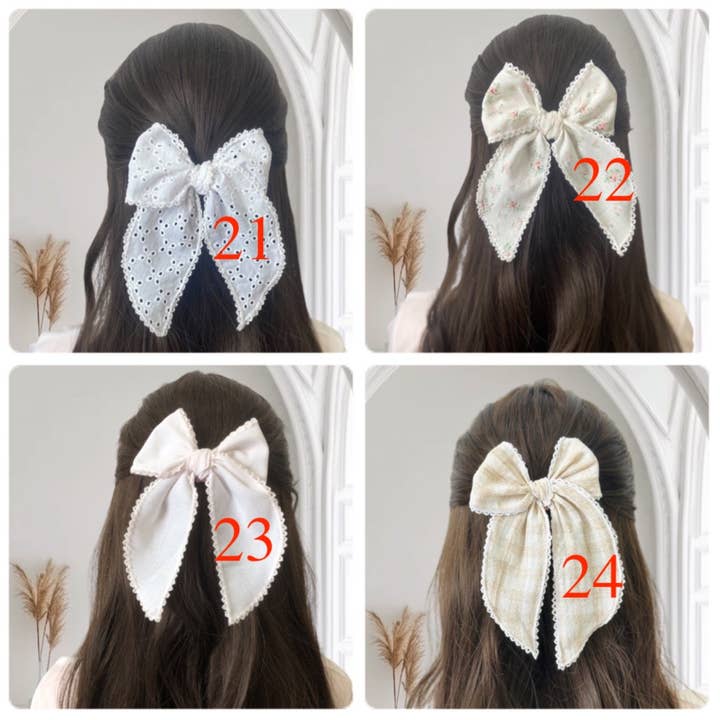 Belle Linen - Wholesale Hair Bow - Kids - Vintage Demin Linen Lace Hair Bow, Christmas Hair Clip7