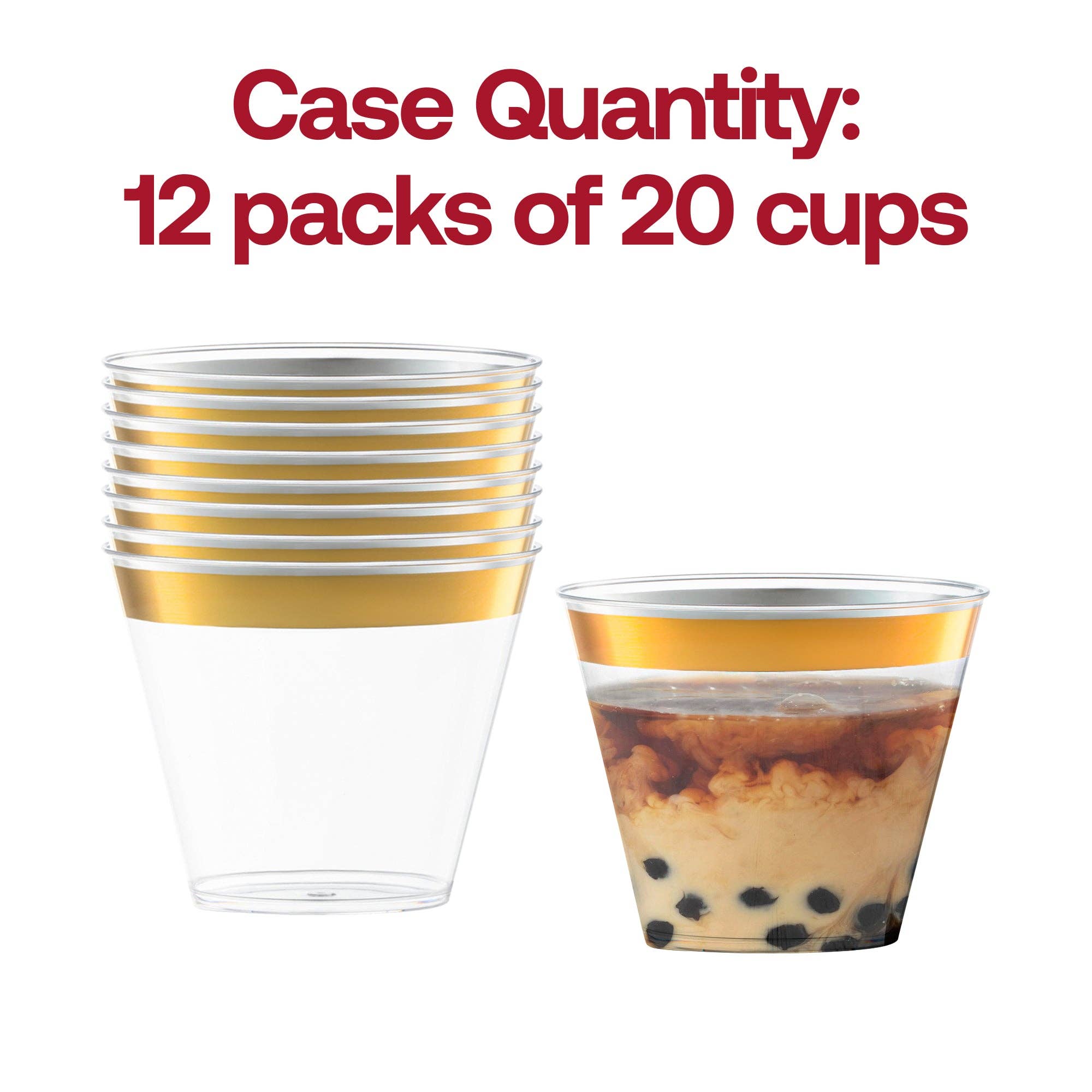 Smarty had a Party - Wholesale Disposable Cup - 9 oz. Clear with Metallic Gold Rim Plastic Cups - 240 pcs4