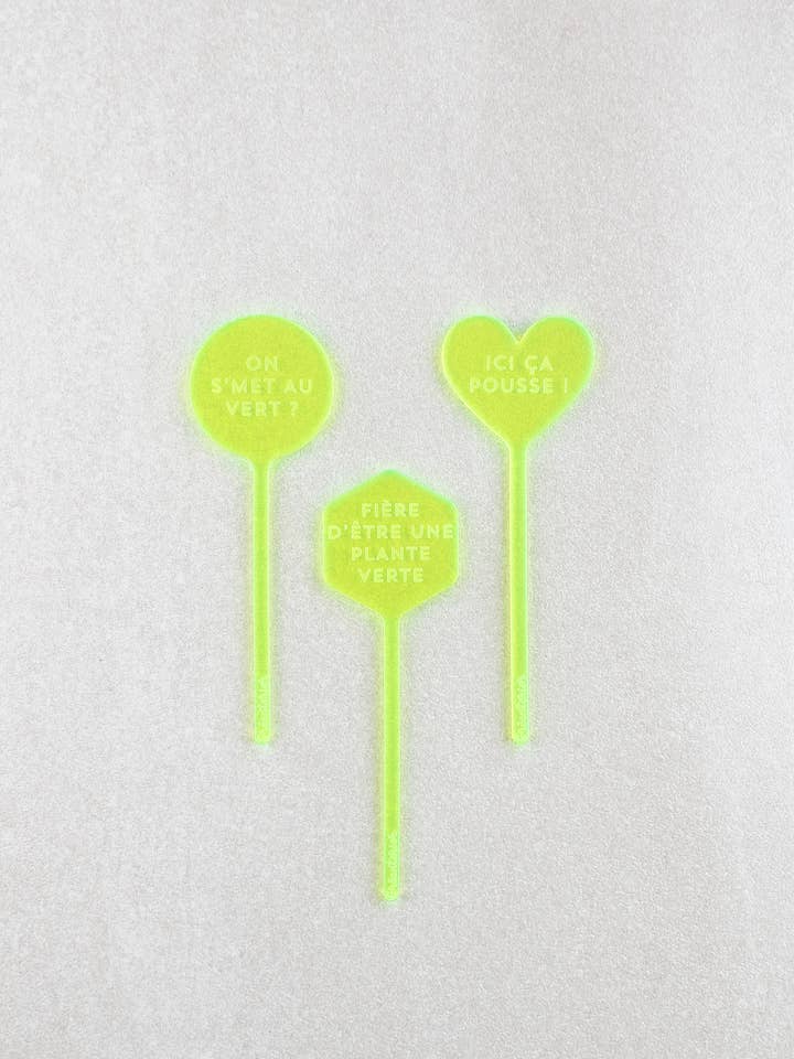 Plant marker Here it grows - Neon yellow acrylic for wholesale by Greenterior