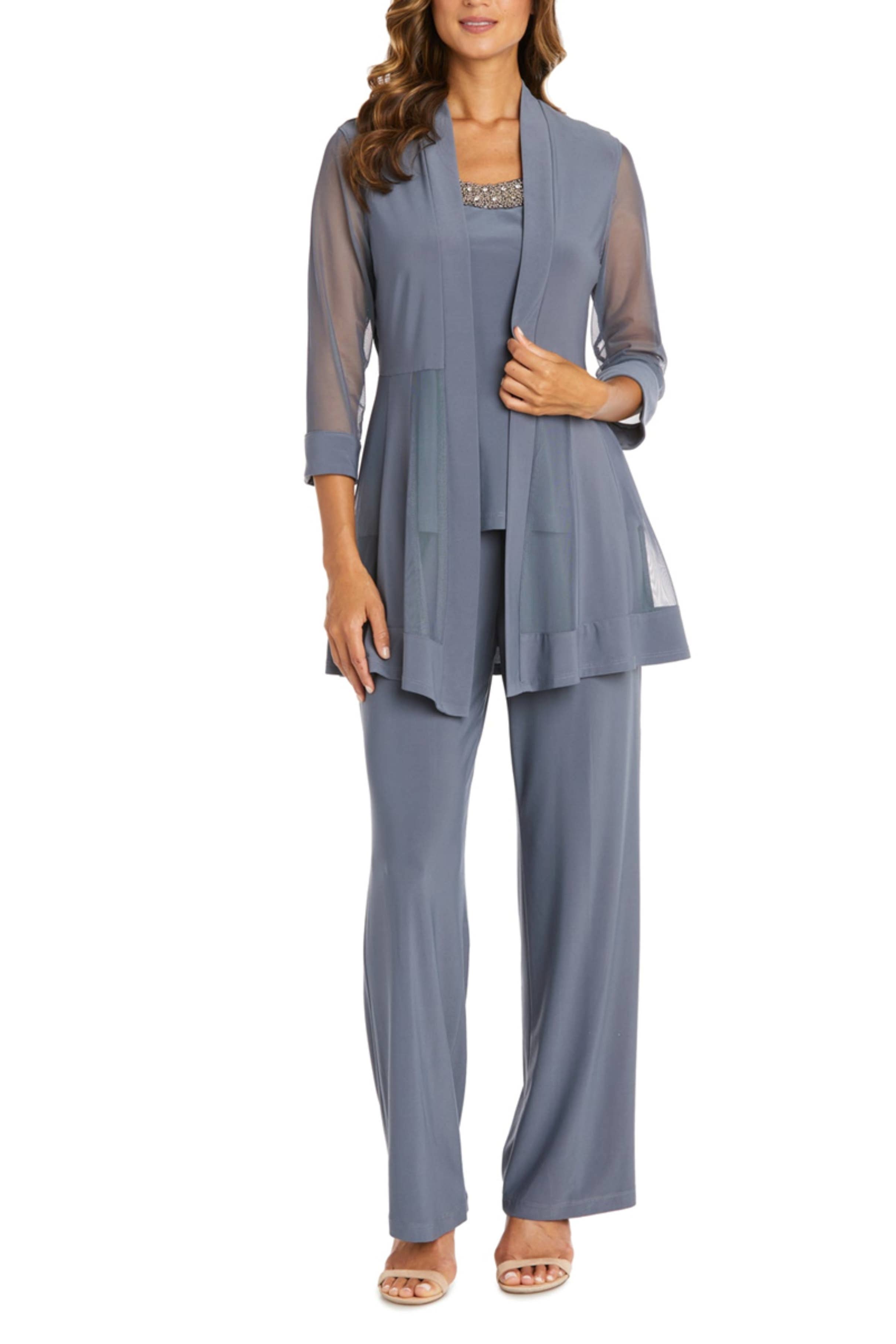 CHARCOAL RM Richards Embellished Neck 2-Piece Pants Suit for wholesale on Faire