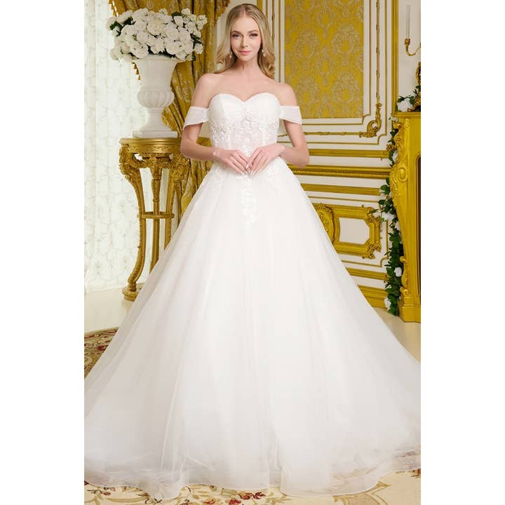 Schulterfreies Spitzen-Illusionshochzeitskleid mit Herzausschnitt für den Großhandel von Babyfox Apparel