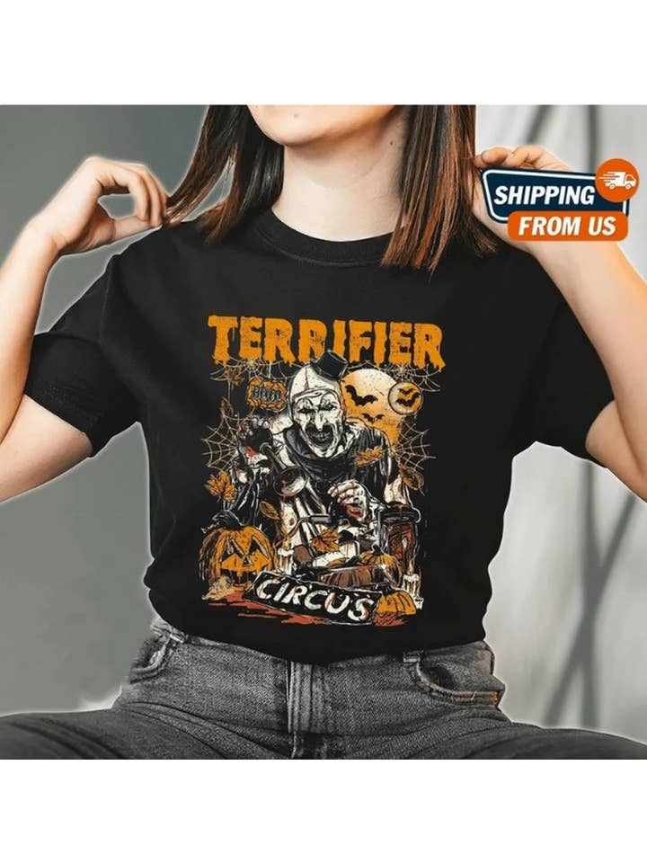 Black Horror Shirt, Horror Movie T-Shirt, Halloween Horror Shirt, for wholesale on Faire