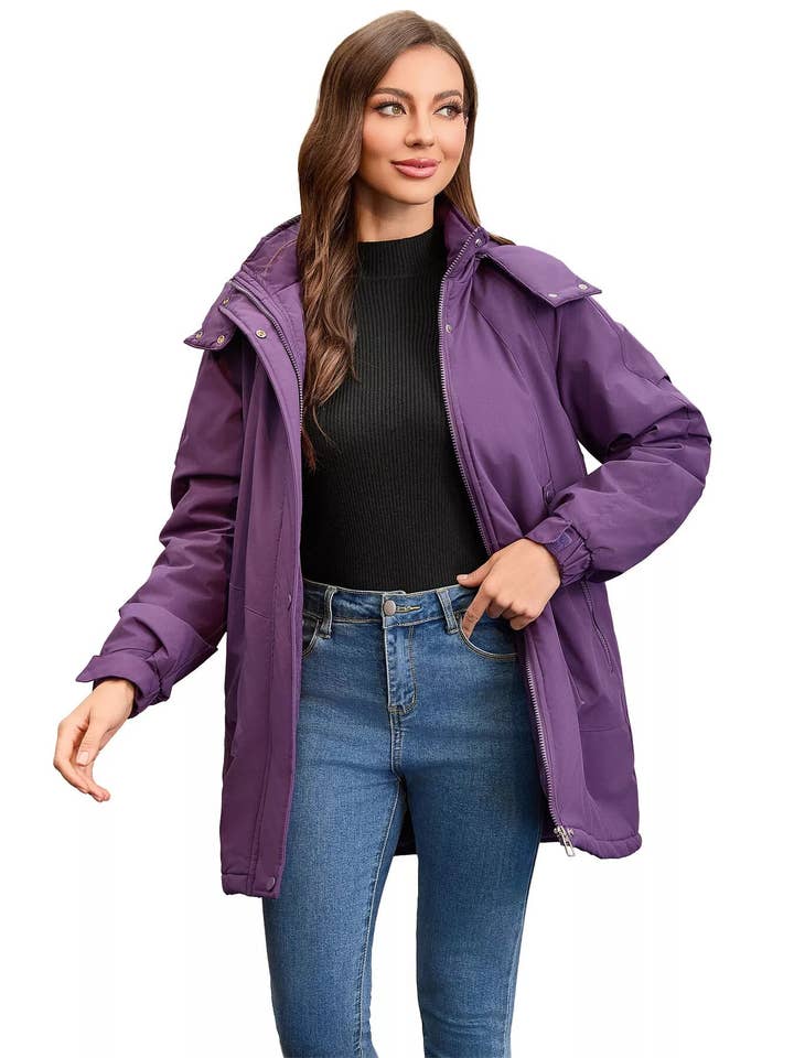 Full Size Hooded Mid-Length Windproof Outerwear Plus Size for wholesale by React Activewear
