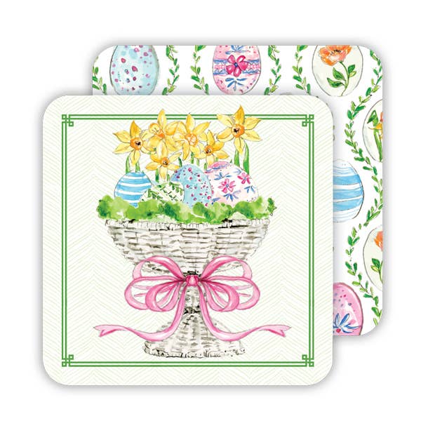 Håndmalede påskeæg og påskeliljer Square Coaster for engroshandel hos RosanneBeck Collections