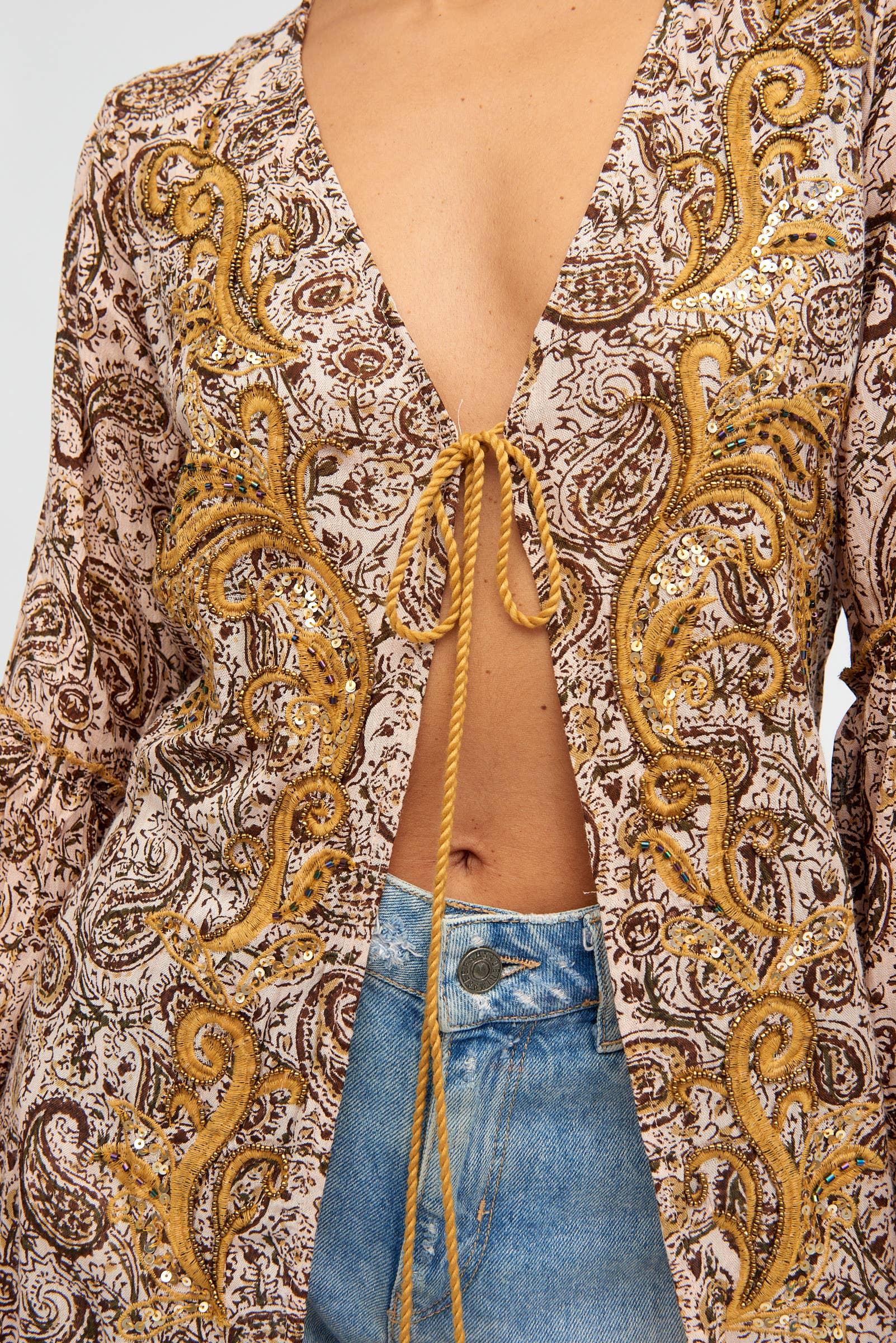  PETROL BLUE BEIGE PINK  HAND-EMBROIDERED PAISLEY PRINT KIMONO for wholesale on Faire4