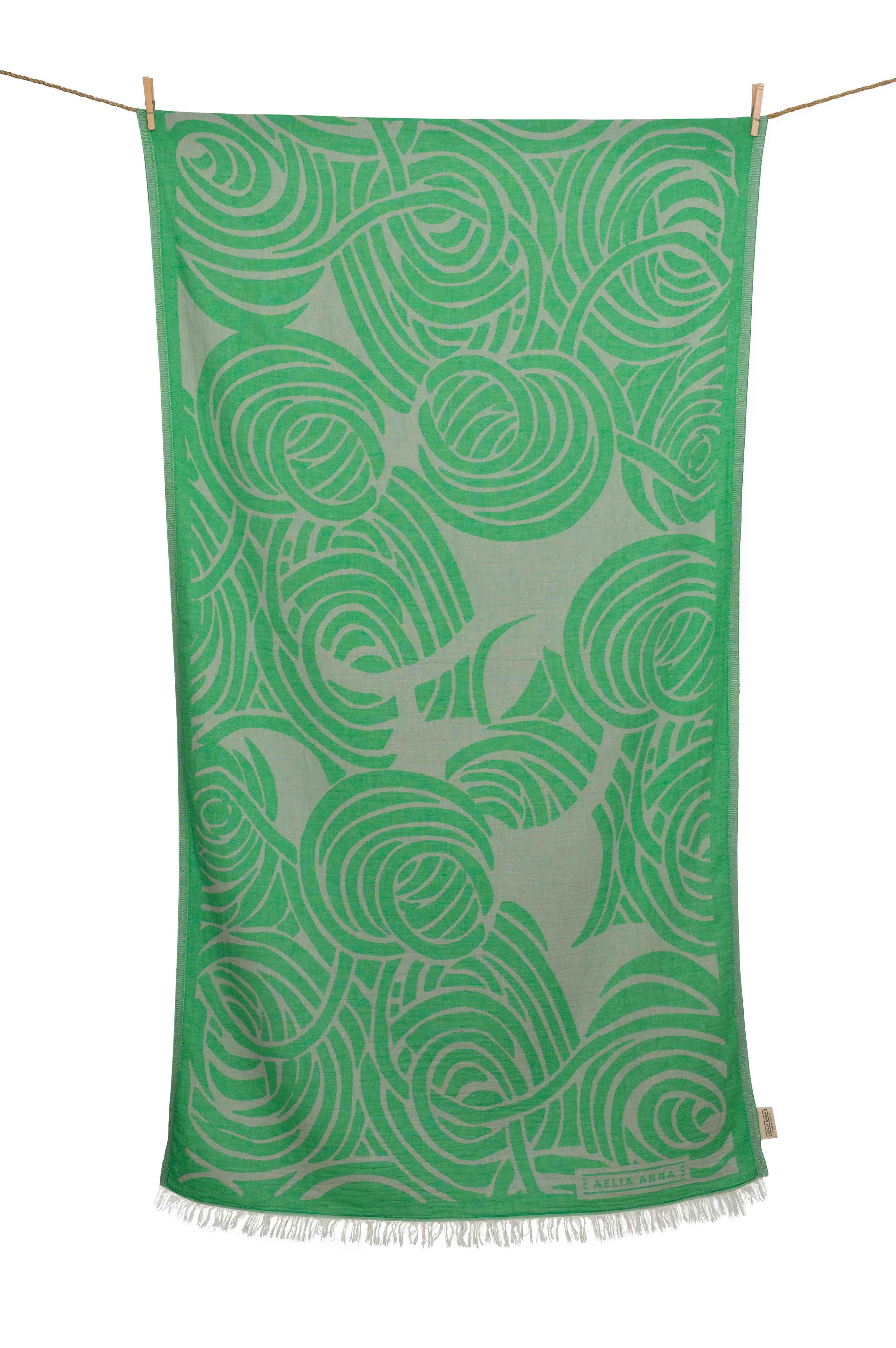 AELIA ANNA - Vente Serviette de plage - Serviette de plage Matala vert citron et gris0
