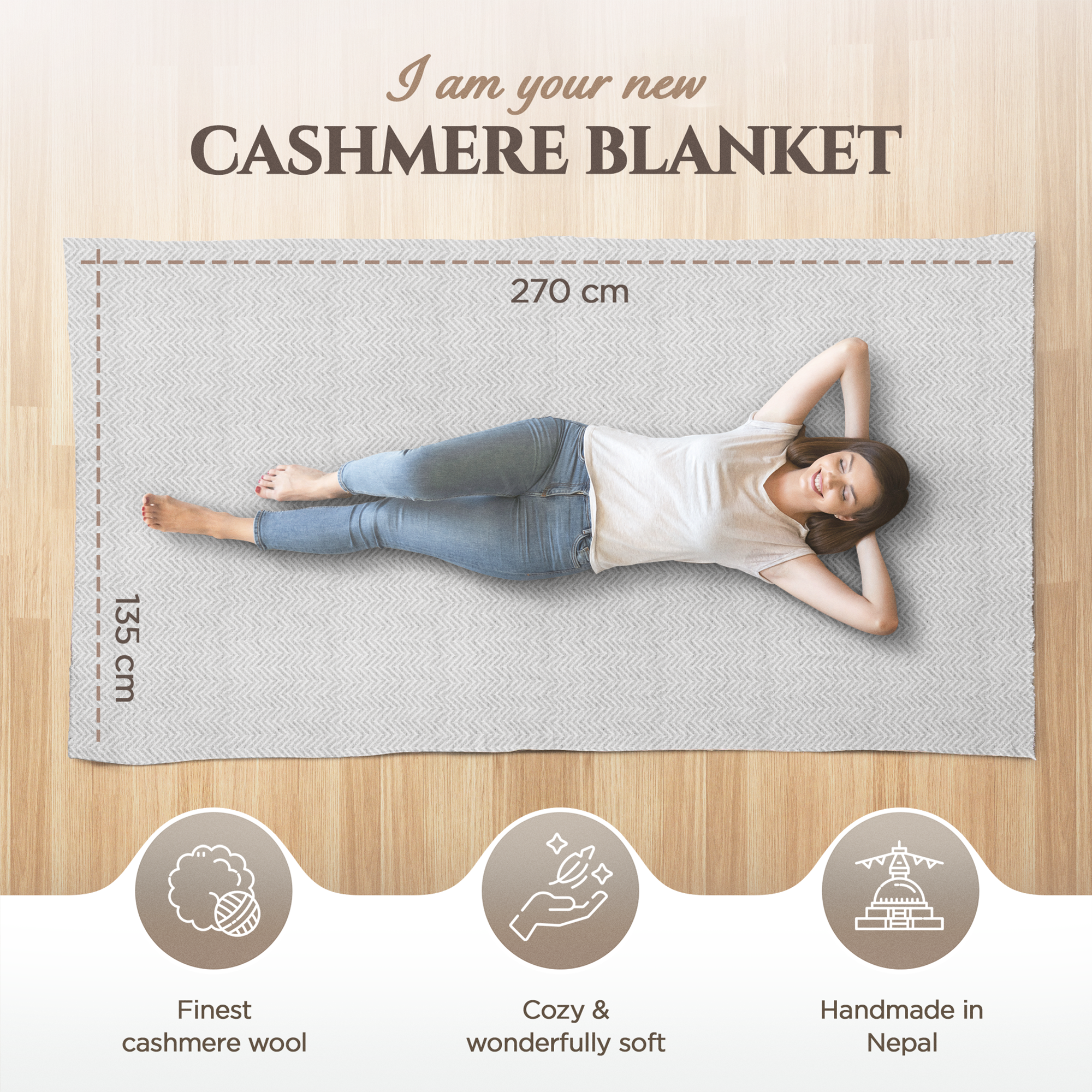 yanopurna - Wholesale Throw Blanket - Cashmere blanket with large herringbone - grey1